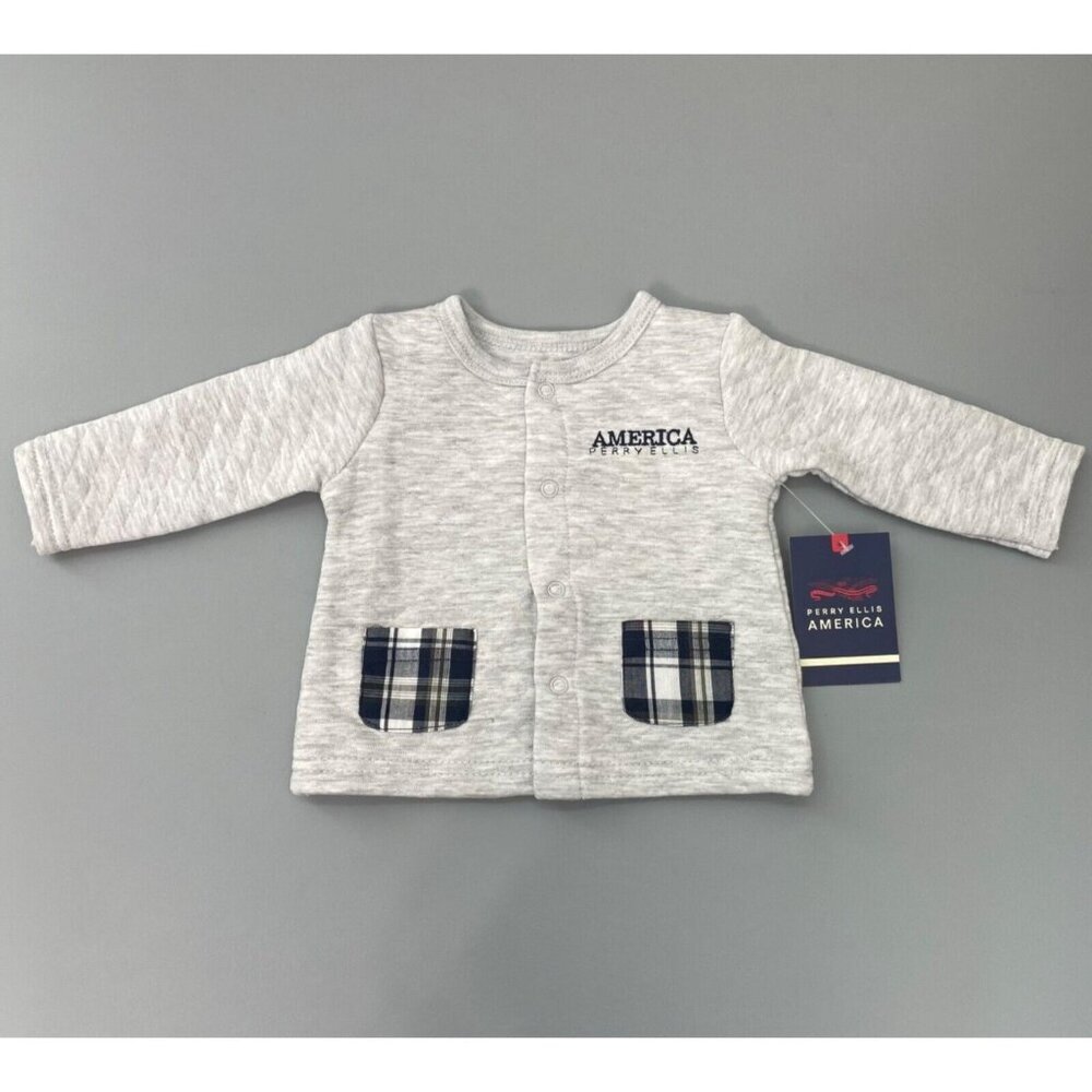 Perry Ellis America Jacket Lightweight Quilted Snap Gray 3 Month New